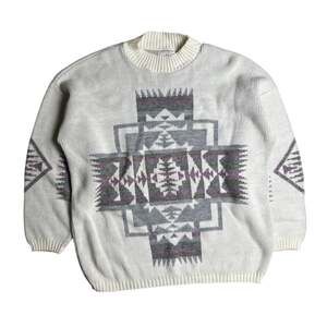 Vintage Garland Aztec Knit Sweater White/Gray Unisex L